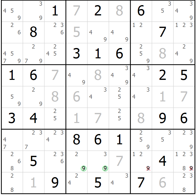 Position des candidats pour la solution de la Gr 56 page 59 du magazine de sudoku Virtuose n° 121