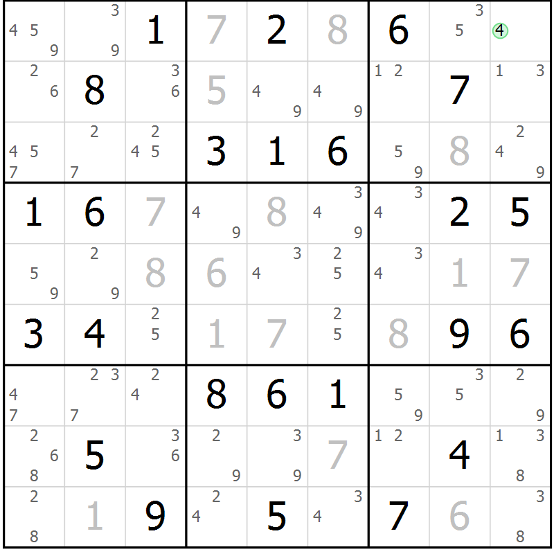 Position des candidats pour la solution de la Gr 56 page 59 du magazine de sudoku Virtuose n° 121