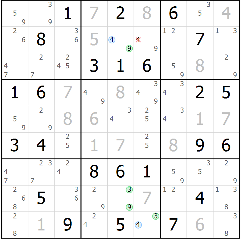 Position des candidats pour la solution de la Gr 56 page 59 du magazine de sudoku Virtuose n° 121