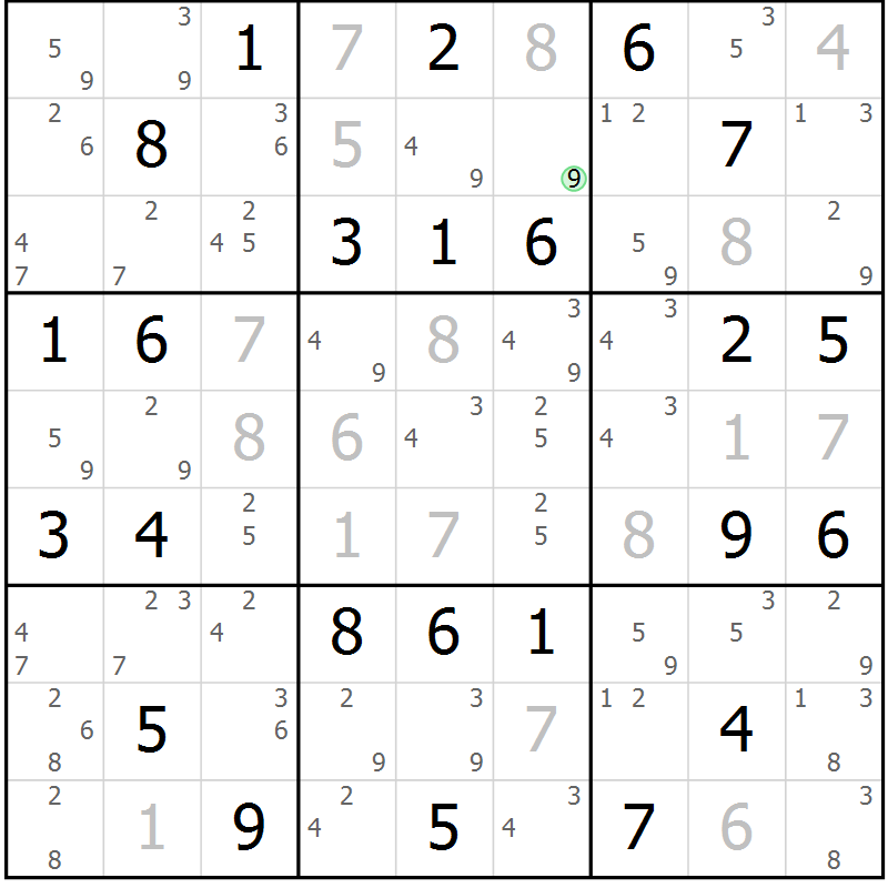 Position des candidats pour la solution de la Gr 56 page 59 du magazine de sudoku Virtuose n° 121