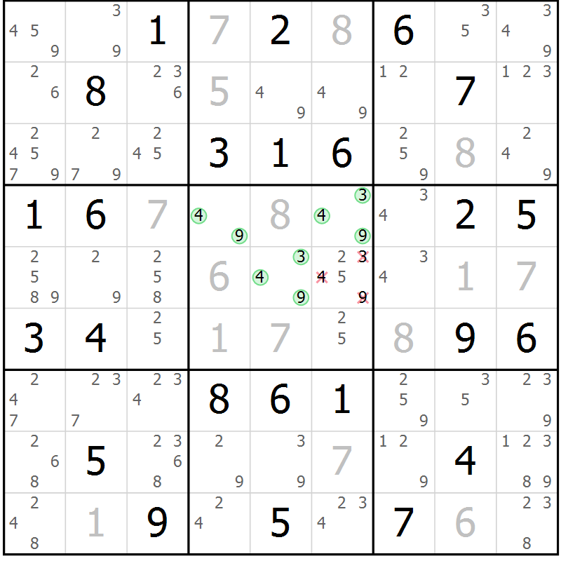 Position des candidats pour la solution de la Gr 56 page 59 du magazine de sudoku Virtuose n° 121