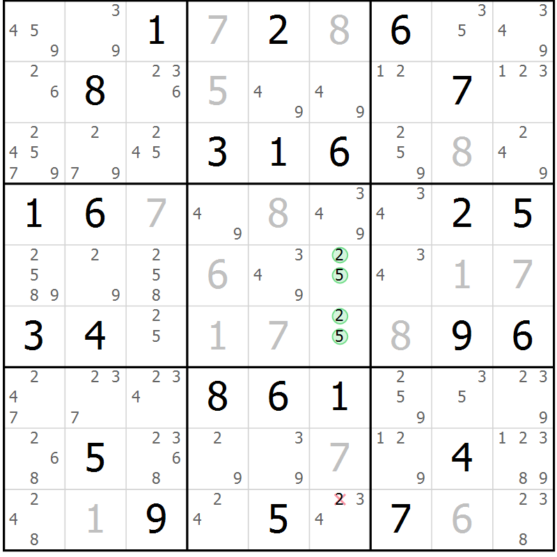 Position des candidats pour la solution de la Gr 56 page 59 du magazine de sudoku Virtuose n° 121