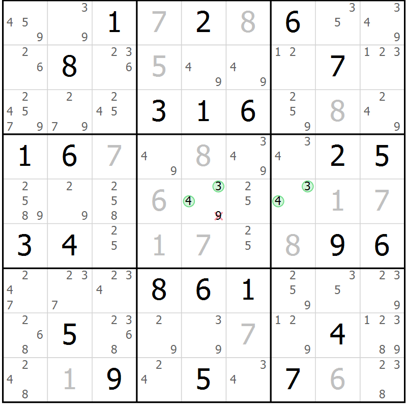 Position des candidats pour la solution de la Gr 56 page 59 du magazine de sudoku Virtuose n° 121