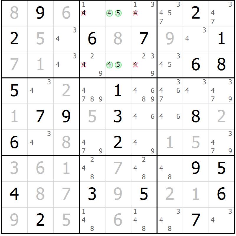 Position des candidats pour la solution de la Gr 57 page 60 du magazine de sudoku Virtuose n° 121