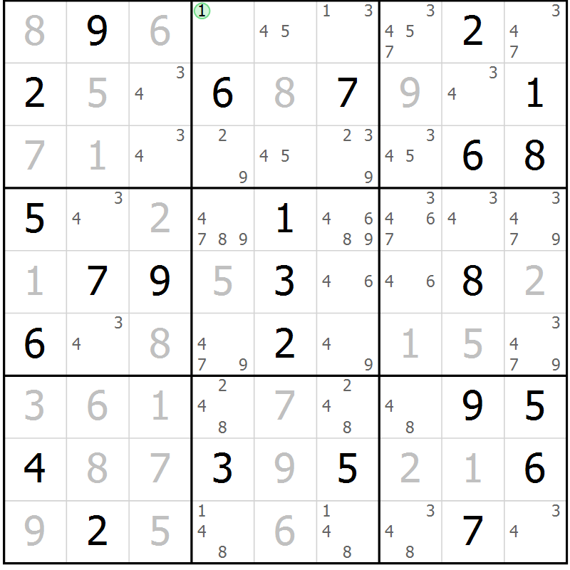 Position des candidats pour la solution de la Gr 57 page 60 du magazine de sudoku Virtuose n° 121