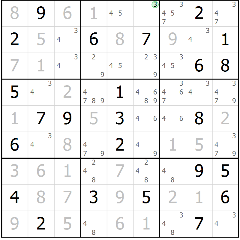 Position des candidats pour la solution de la Gr 57 page 60 du magazine de sudoku Virtuose n° 121