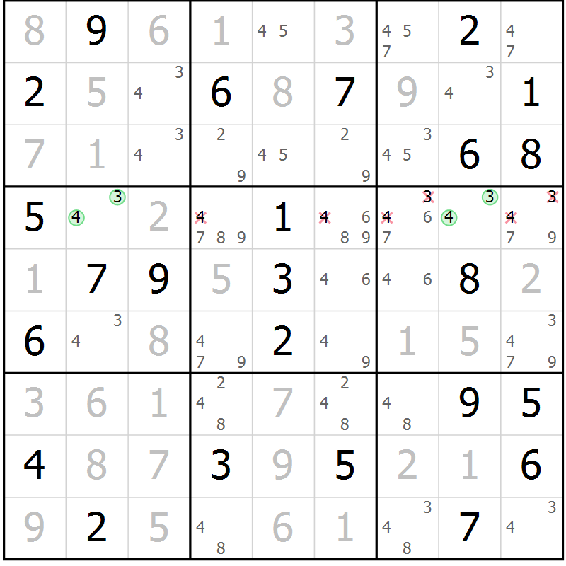 Position des candidats pour la solution de la Gr 57 page 60 du magazine de sudoku Virtuose n° 121