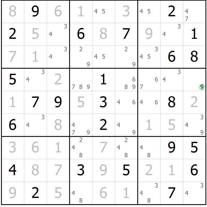 Position des candidats pour la solution de la Gr 57 page 60 du magazine de sudoku Virtuose n° 121