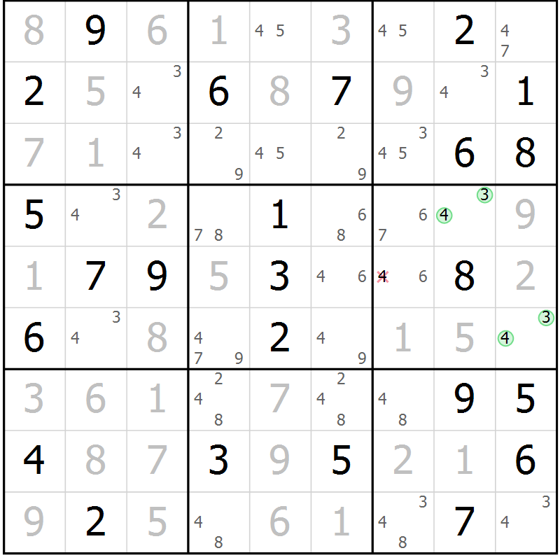 Position des candidats pour la solution de la Gr 57 page 60 du magazine de sudoku Virtuose n° 121