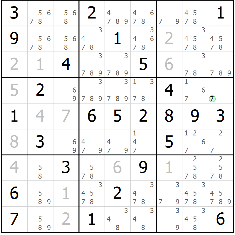 Position des candidats pour la solution de la Gr 59 page 62 du magazine de sudoku Virtuose n° 121