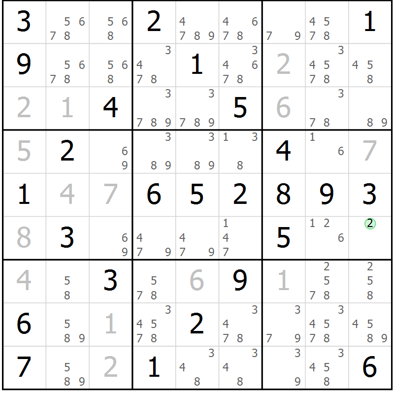 Position des candidats pour la solution de la Gr 59 page 62 du magazine de sudoku Virtuose n° 121
