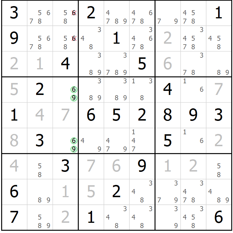 Position des candidats pour la solution de la Gr 59 page 62 du magazine de sudoku Virtuose n° 121