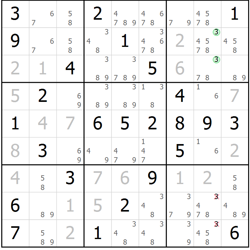 Position des candidats pour la solution de la Gr 59 page 62 du magazine de sudoku Virtuose n° 121
