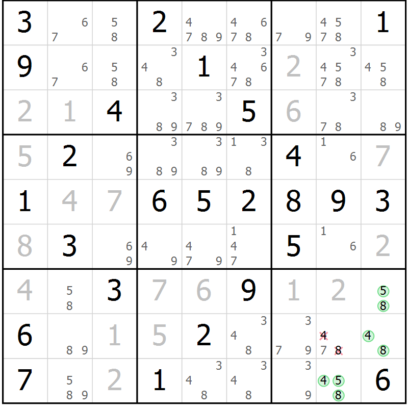 Position des candidats pour la solution de la Gr 59 page 62 du magazine de sudoku Virtuose n° 121