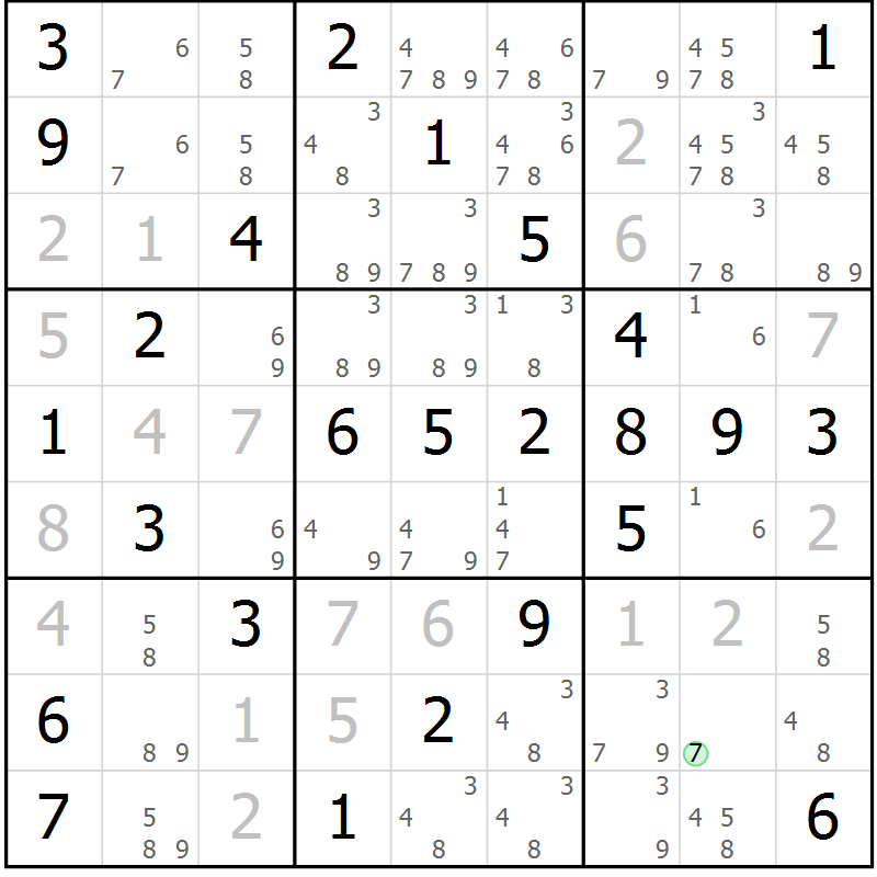 Position des candidats pour la solution de la Gr 59 page 62 du magazine de sudoku Virtuose n° 121