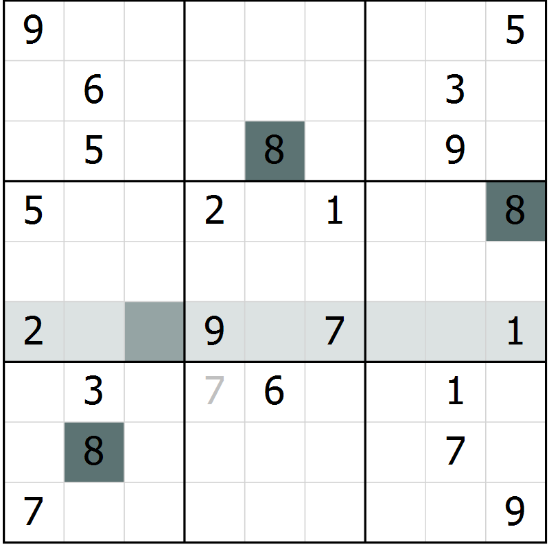Position des candidats pour la solution de la Gr 6 page 9 du magazine de sudoku Virtuose n° 121