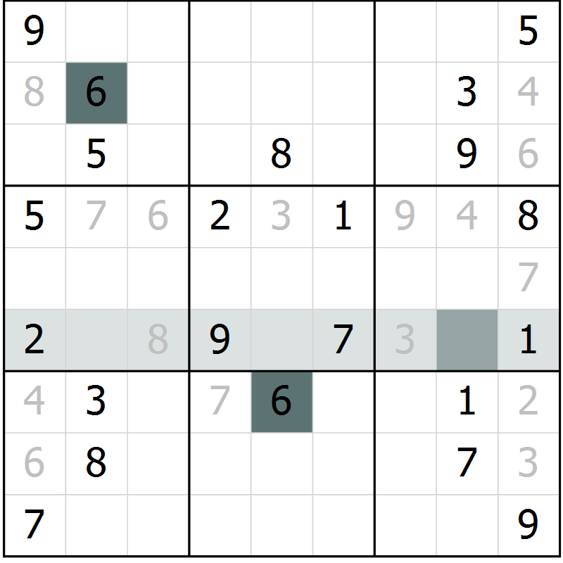 Position des candidats pour la solution de la Gr 6 page 9 du magazine de sudoku Virtuose n° 121