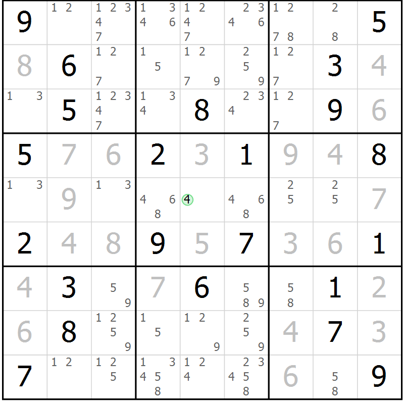 Position des candidats pour la solution de la Gr 6 page 9 du magazine de sudoku Virtuose n° 121