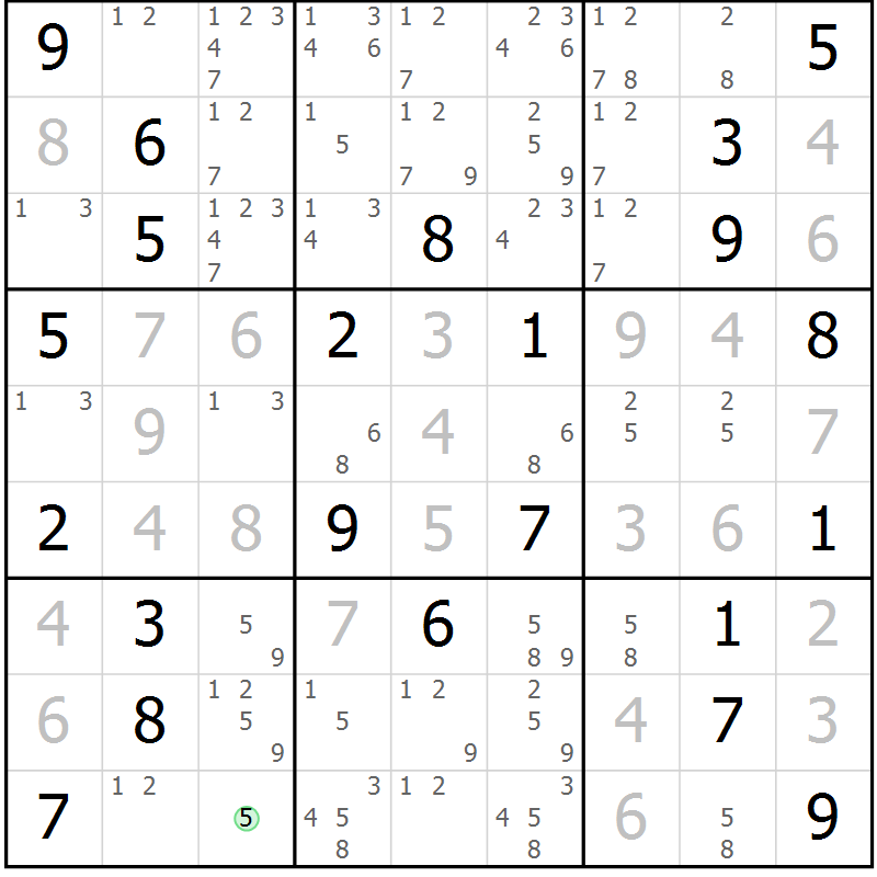 Position des candidats pour la solution de la Gr 6 page 9 du magazine de sudoku Virtuose n° 121