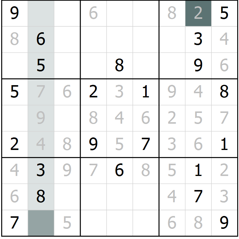 Position des candidats pour la solution de la Gr 6 page 9 du magazine de sudoku Virtuose n° 121