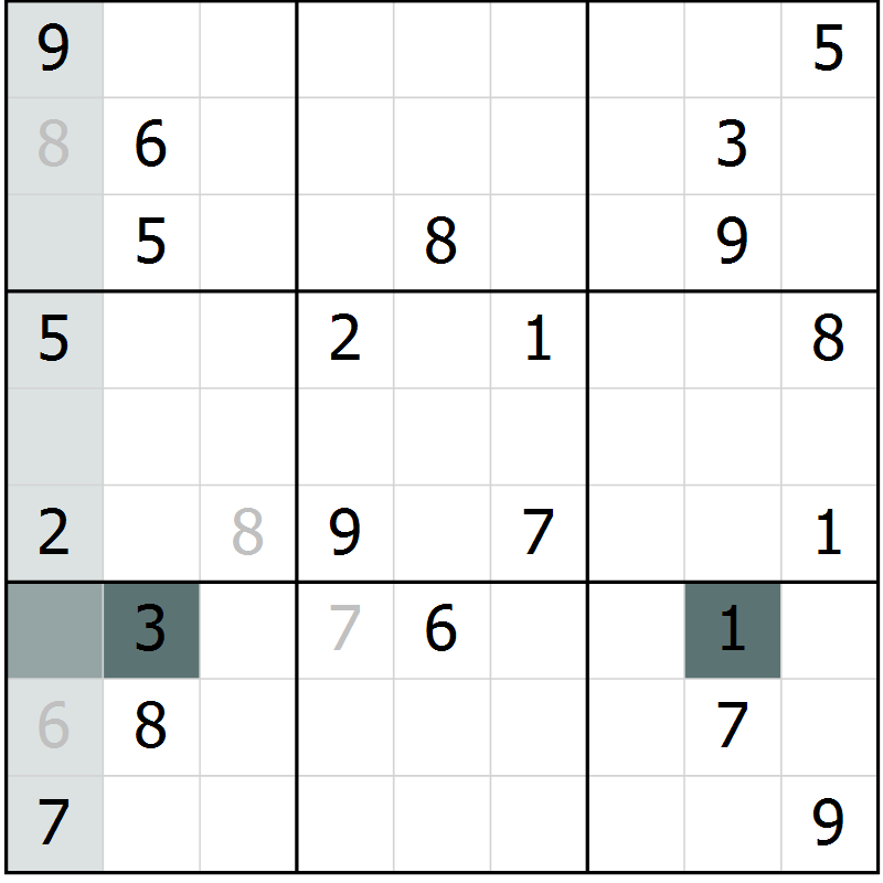 Position des candidats pour la solution de la Gr 6 page 9 du magazine de sudoku Virtuose n° 121