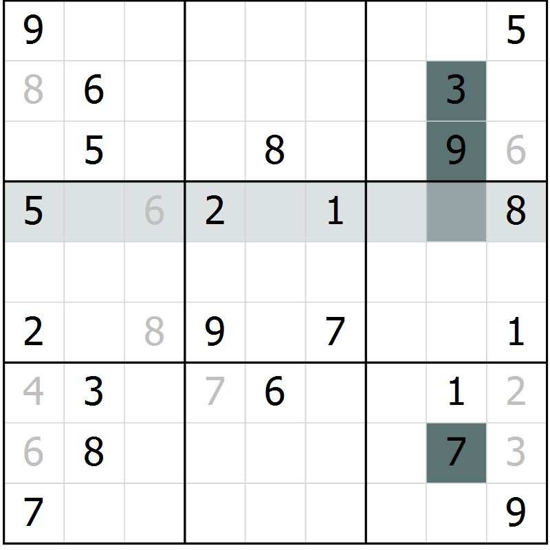 Position des candidats pour la solution de la Gr 6 page 9 du magazine de sudoku Virtuose n° 121