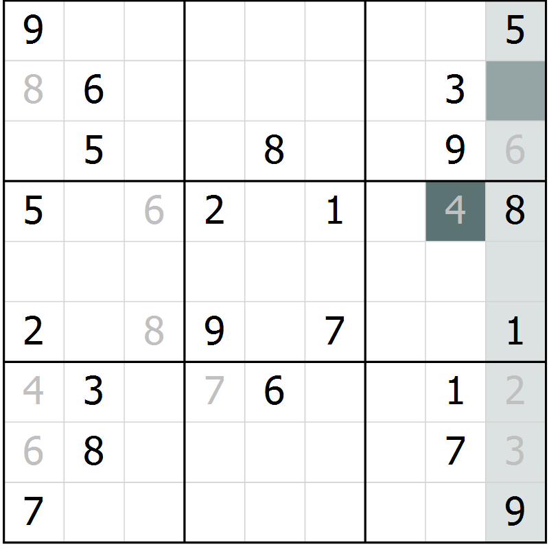 Position des candidats pour la solution de la Gr 6 page 9 du magazine de sudoku Virtuose n° 121