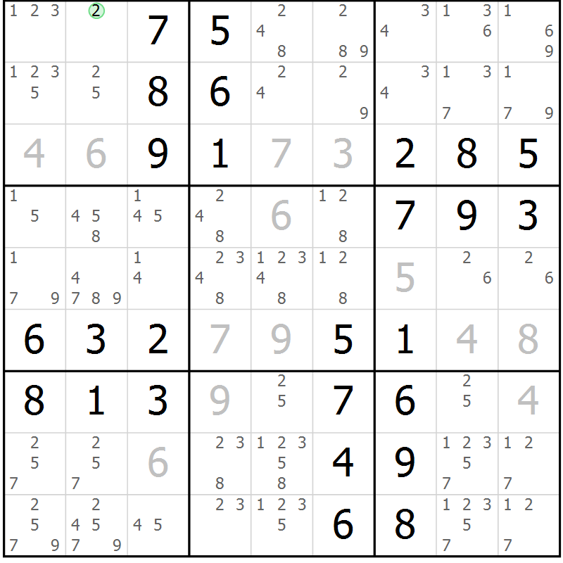 Position des candidats pour la solution de la Gr 60 page 63 du magazine de sudoku Virtuose n° 121
