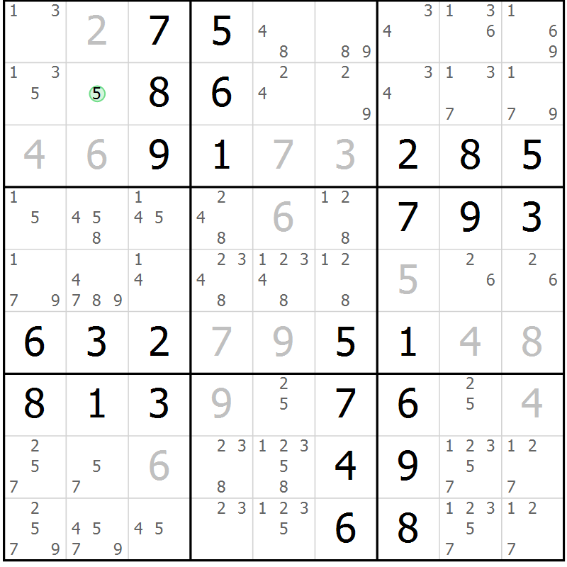 Position des candidats pour la solution de la Gr 60 page 63 du magazine de sudoku Virtuose n° 121