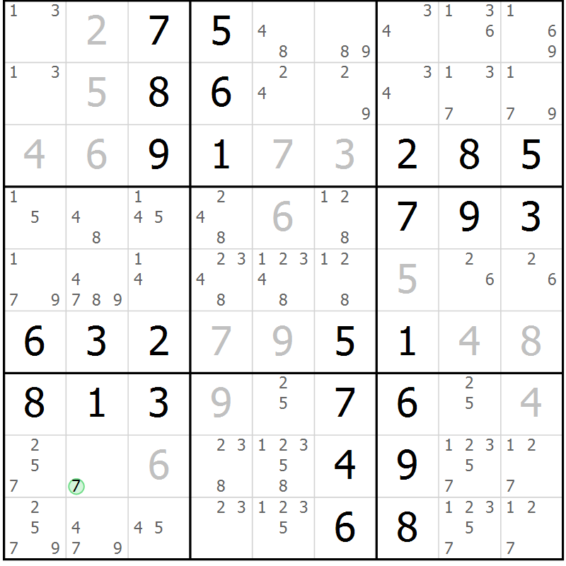 Position des candidats pour la solution de la Gr 60 page 63 du magazine de sudoku Virtuose n° 121