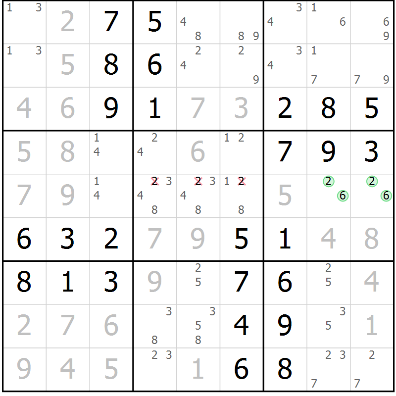 Position des candidats pour la solution de la Gr 60 page 63 du magazine de sudoku Virtuose n° 121
