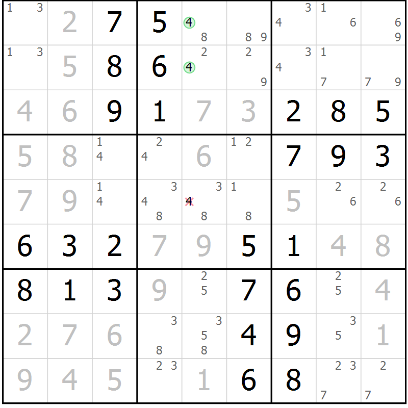 Position des candidats pour la solution de la Gr 60 page 63 du magazine de sudoku Virtuose n° 121
