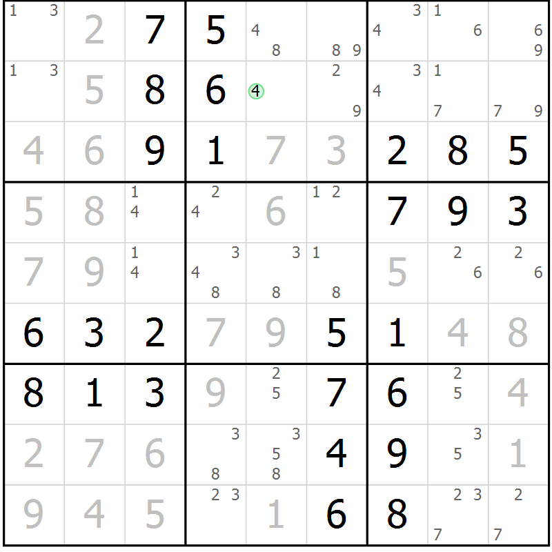 Position des candidats pour la solution de la Gr 60 page 63 du magazine de sudoku Virtuose n° 121