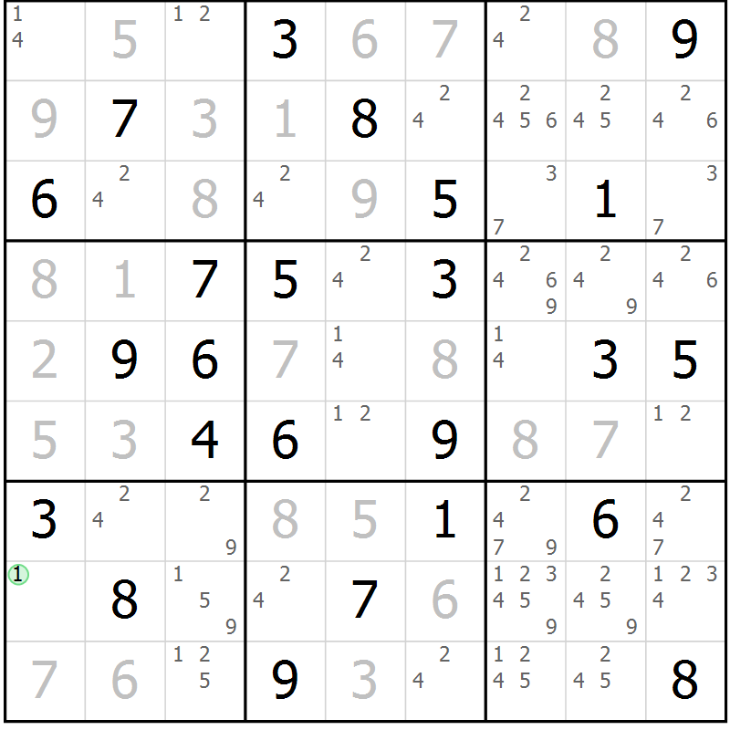 Position des candidats pour la solution de la Gr 61 page 64 du magazine de sudoku Virtuose n° 121