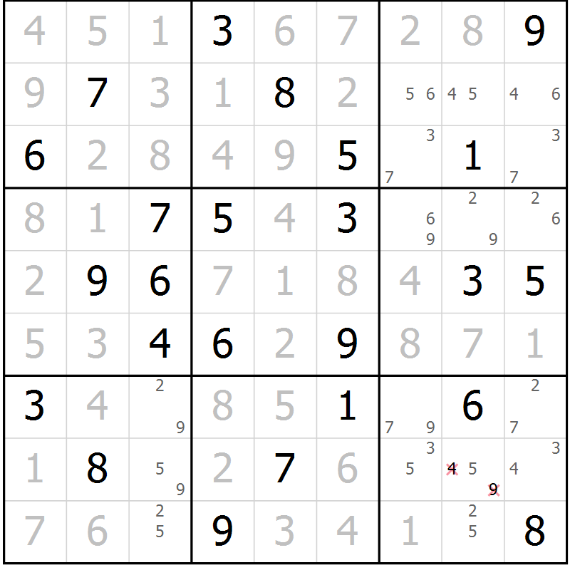 Position des candidats pour la solution de la Gr 61 page 64 du magazine de sudoku Virtuose n° 121