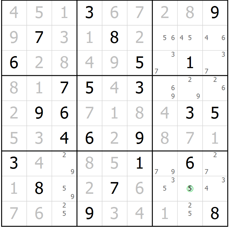 Position des candidats pour la solution de la Gr 61 page 64 du magazine de sudoku Virtuose n° 121