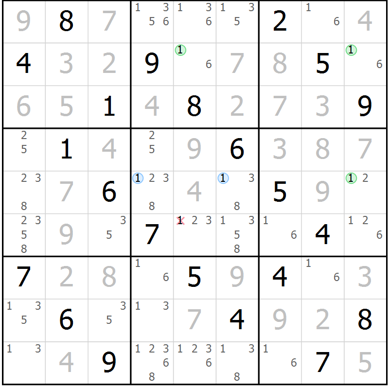 Position des candidats pour la solution de la Gr 63 page 66 du magazine de sudoku Virtuose n° 121