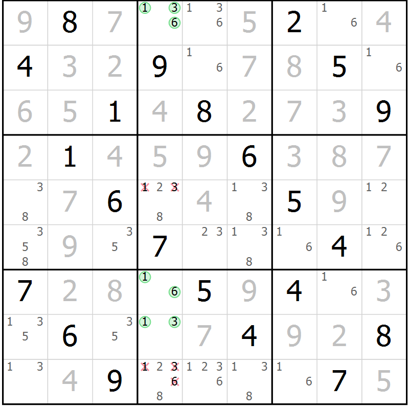 Position des candidats pour la solution de la Gr 63 page 66 du magazine de sudoku Virtuose n° 121