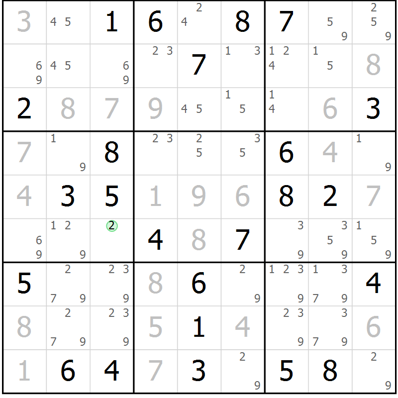 Position des candidats pour la solution de la Gr 64 page 67 du magazine de sudoku Virtuose n° 121