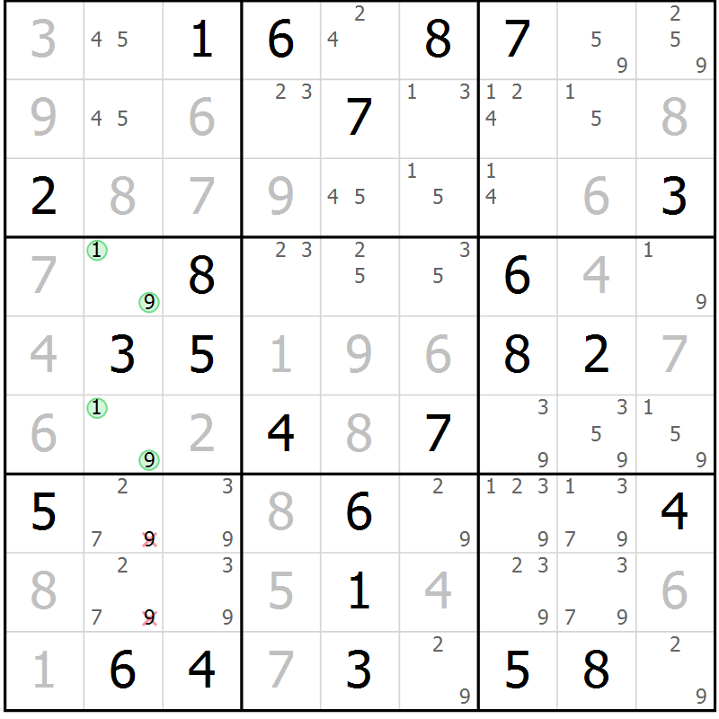 Position des candidats pour la solution de la Gr 64 page 67 du magazine de sudoku Virtuose n° 121