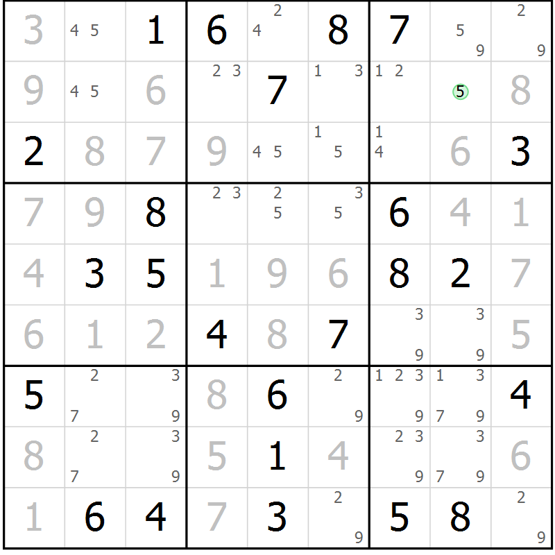 Position des candidats pour la solution de la Gr 64 page 67 du magazine de sudoku Virtuose n° 121