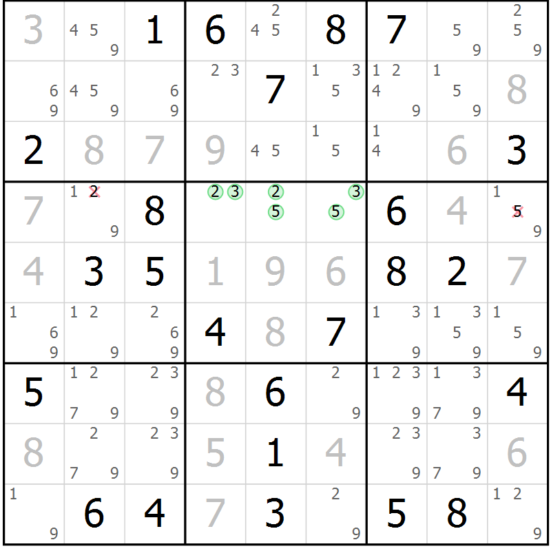 Position des candidats pour la solution de la Gr 64 page 67 du magazine de sudoku Virtuose n° 121