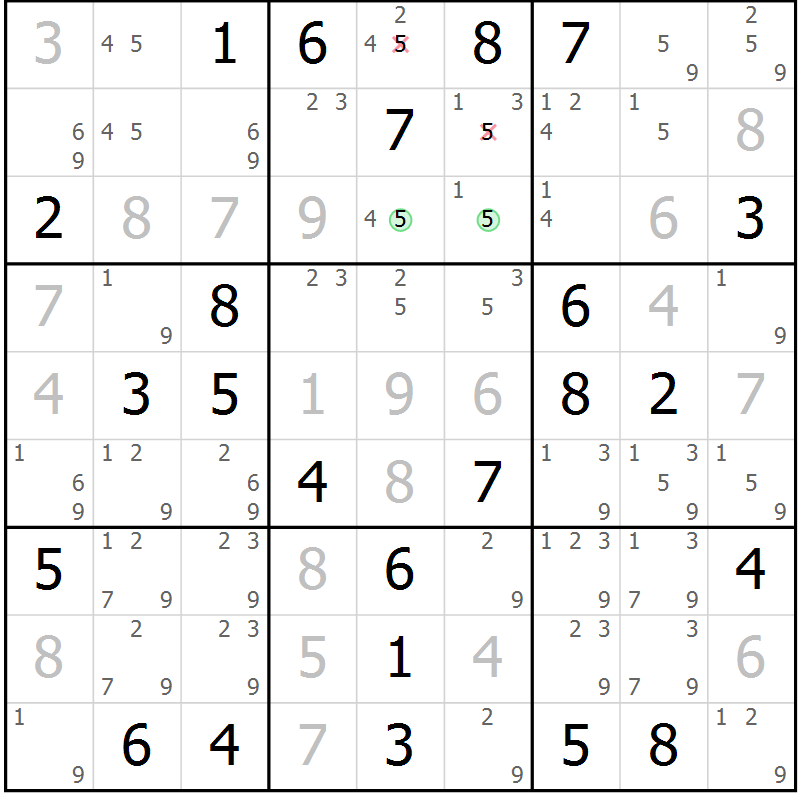 Position des candidats pour la solution de la Gr 64 page 67 du magazine de sudoku Virtuose n° 121