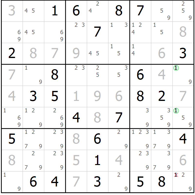 Position des candidats pour la solution de la Gr 64 page 67 du magazine de sudoku Virtuose n° 121