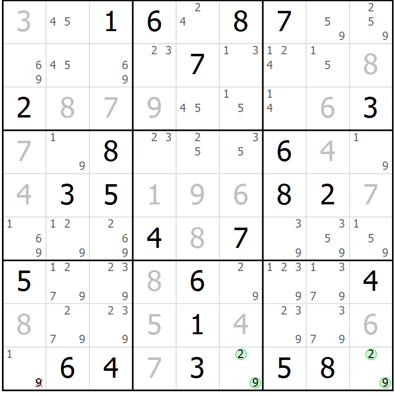 Position des candidats pour la solution de la Gr 64 page 67 du magazine de sudoku Virtuose n° 121