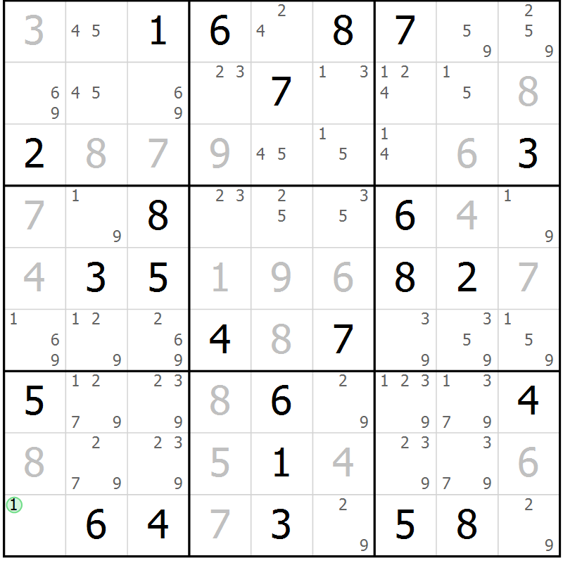 Position des candidats pour la solution de la Gr 64 page 67 du magazine de sudoku Virtuose n° 121