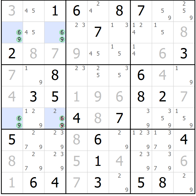 Position des candidats pour la solution de la Gr 64 page 67 du magazine de sudoku Virtuose n° 121