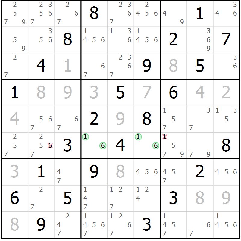 Position des candidats pour la solution de la Gr 65 page 68 du magazine de sudoku Virtuose n° 121