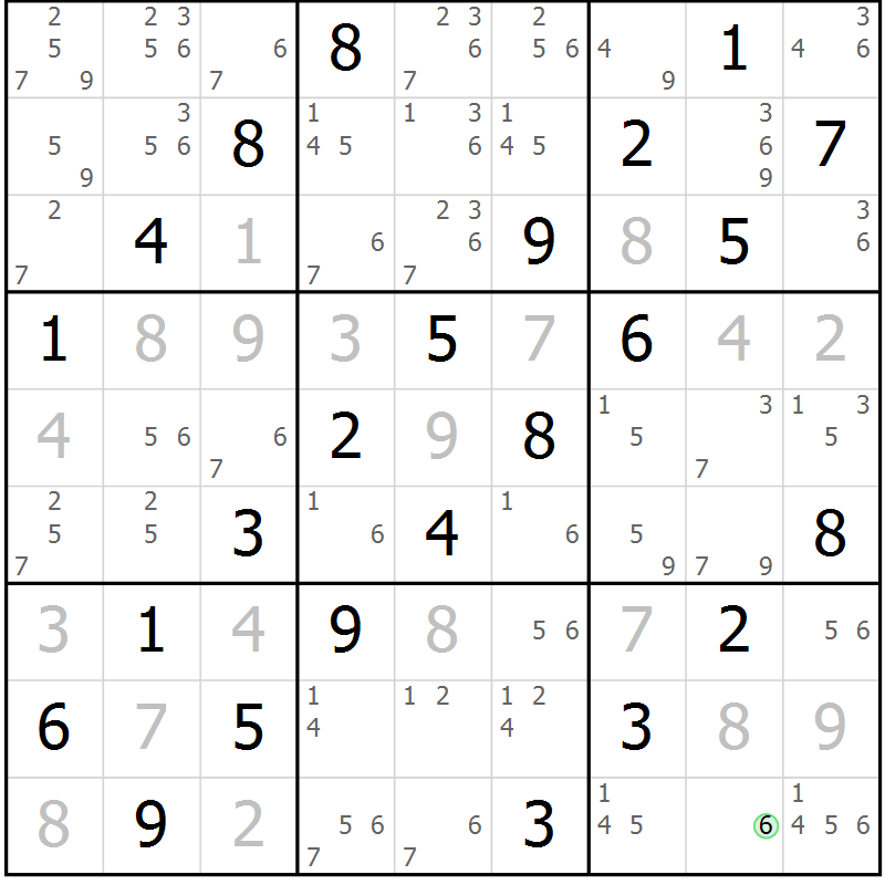 Position des candidats pour la solution de la Gr 65 page 68 du magazine de sudoku Virtuose n° 121