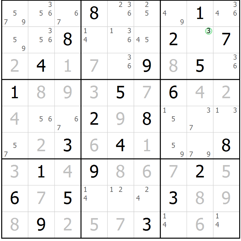 Position des candidats pour la solution de la Gr 65 page 68 du magazine de sudoku Virtuose n° 121